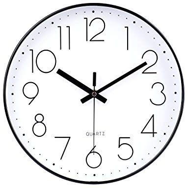 jomparis 30cm Lautlos Wanduhr Funk Analoge Modern Küchenuhr Funk Wanduhr Einfach zu Lesen mit großes Ziffern für Schlafzimmer, Büro, Küche,Badezimmer (Schwarz)