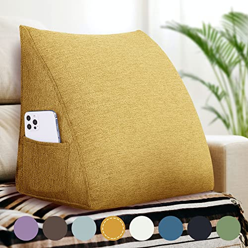 Rucener Großen Dreieckigen Kissen Hohen Rückenlehne Kissen Hohen Rückenlehne Kissen Rückenlehne für Bett Perfekt AlsKissen Zum Fernsehen und Lesen Gibt Es in Vielen Größen Gelb 45 cm