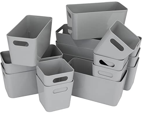13 Teile Organizer Set 10cm hoch grau Boxen 3 Größen für Schubladen 40x60cm