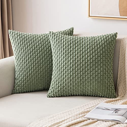 MIULEE 2er Set Kissenbezug 50×50cm Kordsamt Ananas-Ähren Grasgrün