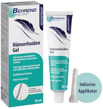Behrend Hämorrhoiden Gel AUS NATÜRLICHEN INHALTSSTOFFEN bei inneren & äußeren Hämorrhoiden, Analjucken, Analfissuren & Proktitis – Hämorrhoiden Salbe reduziert Schmerzen, Juckreiz & Brennen