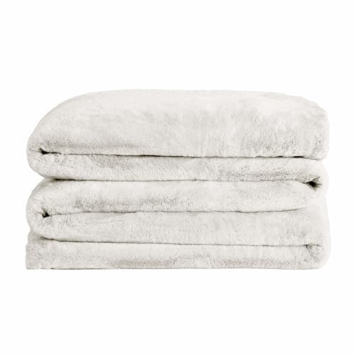 UnHide Cuddle Puddle - Faux Fur Blanket - Oversized, Lightweight, Extra Soft Blanket - Machine Washable - Add a Layer of Softness to Any Bed or Couch - 100” x 100” - Snow White