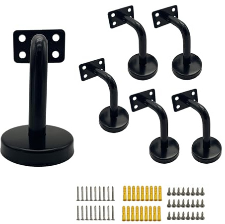 Handlaufhalter 6 Stück, 60x80 mm Handlauf Halterung Schwarz Handlaufträger , Roubst Wandhalter Handlaufstütze für Innenwand, Treppengeländer, Korridor (Flach)