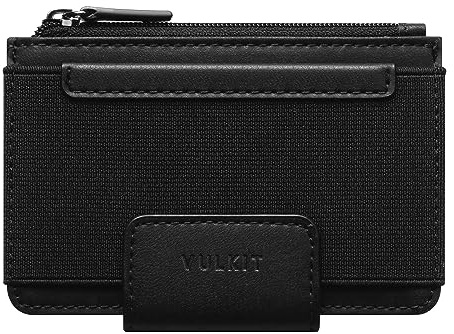 VULKIT Kreditkortshållare för Män Slim Passcass Plånbok Hunter Läder RFID-blockerande Minimalistisk Kortplånbok med ID-fönster Blixtlås Myntficka och Magnetisk Stängning