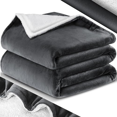 KESSER Plaid douillet et chaud Sherpa - Couverture polaire en flanelle résistante aux plis et anti-décoloration - 130 cm x 150 cm - Anthracite