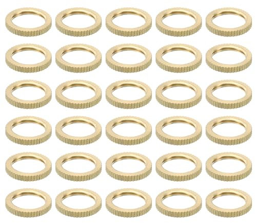 PATIKIL M12x1 Messing Gerändelt Sicherungsmutter 30 Pack Rund Flache Radring Kontermutter Glatte Oberfläche Verzierung für Möbel und Leuchten