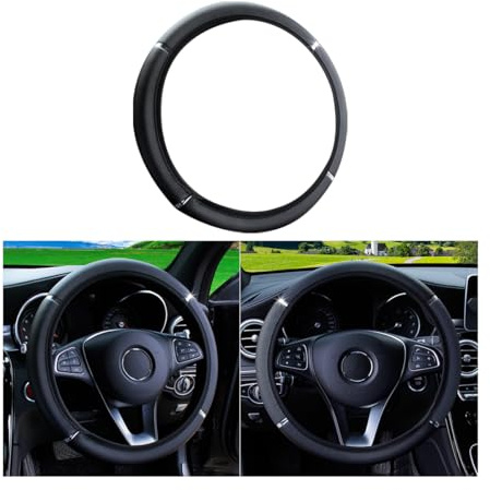 Adunsiaoto Car Steering Wheel Protective Cover, Car Steering Wheel Cover - Soft Microfiber Steering Wheel Cover Universal Size 38 CM, Anti-Slip, Breathable, Elastic Breathable Odorless(Black)