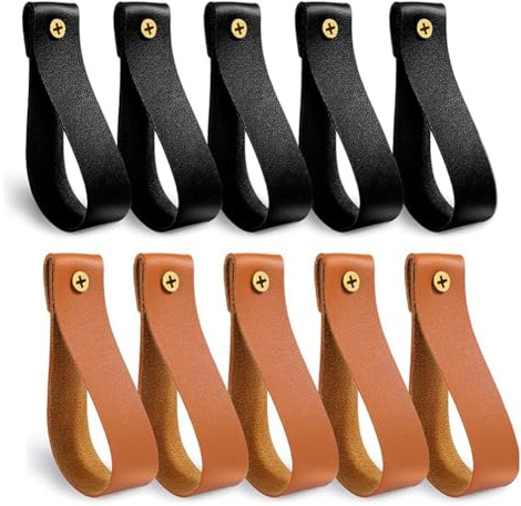 Deger 10 Stück Vorhanghalter aus Leder, Halterungen für Gardinenstangen aus Leder, PU-Lederriemen für Holzvorhänge, robuste Wandhaken, einfach zu bedienen