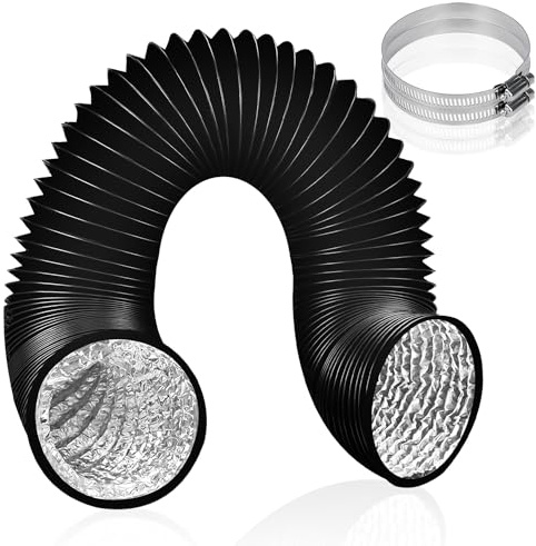 Enenes 125mm Tubo di Ventilazione Flessibile in PVC, Protezione a 3 Strati, Lunghezza 5m per Ventilazione e Scarico, Con 2 Clip in Acciaio(Nero)