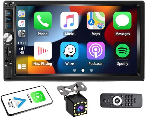 CAMECHO Autoradio 2 Din Wired Carplay Android Auto mit Rückfahrkamera, 7 Zoll Bildschirm Touchscreen Bluetooth Radio Double Din mit Mirror Link Freisprecheinrichtung FM USB AUX