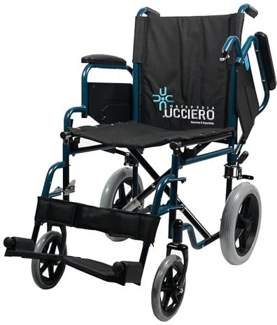 UCCIERO® Sedia a Rotelle Pieghevole Leggera da Transito - Carrozzina per Disabili e Anziani Dotata di Braccioli e Pedane Modulari, Seduta e Regolabile - mod. Medy (48 cm)