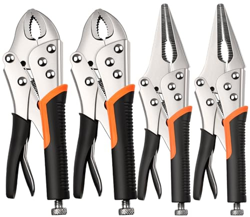 NOEAIKE 4-Pack Locking Pliers,Vice Grips Pliers Set 2PCS 10Curved Jaw,2PCS 9-1/2 Needle Nose Vise Grips for welding,Metal Bending,Woodworking,Ergonomic Handle