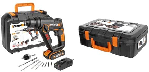 WORX WX390 Bohrhammer SDS-plus - 20V Bohrmaschine mit pneumatischem Hammerwerk & WA0071 Werkzeugkoffer aus robustem Kunststoff