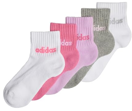 adidas Unisex barn barn linjär ankelstrumpor, 5 par, Vit/Pink Fusion / Bliss Lilac / Medium Grey He, 25-27