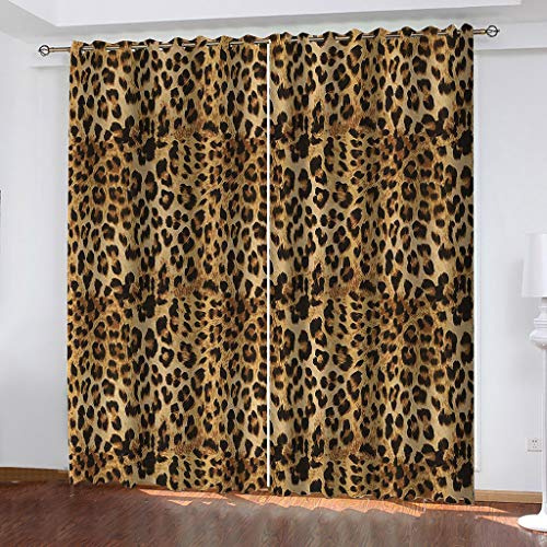 Rideau Anti Chaleur - Rideaux Occultants Thermiques À Oeillets - Rideau Isolant Phonique pour Chambre Et Salon - Impression 3D Imprimé Léopard Jaune 264X220cm(LxH), 2 Panneaux