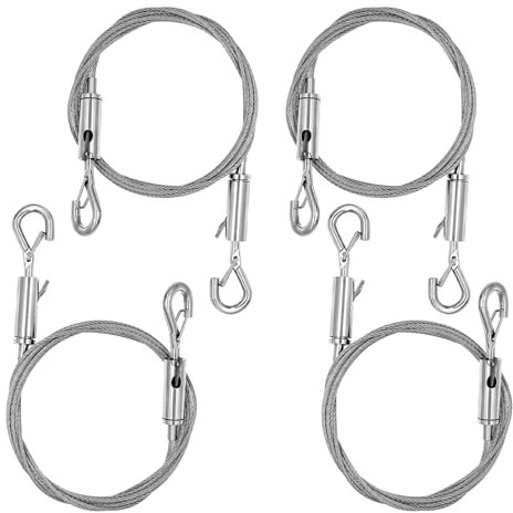 TETEWEVER 4 Stück Drahtseil Einstellbar Seilaufhängung, 2m × 1,5 mm Stahlseil mit Ösen, Fotoseil Edelstahlseil mit Doppelhaken, Bilder Aufhängen Seil für Spiegel Leuchten Körbe