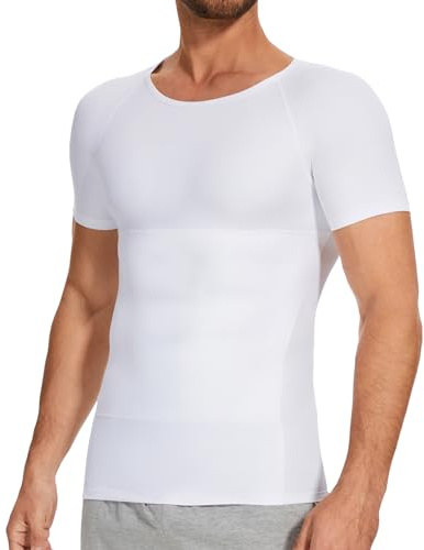 SLIMBELLE Shapewear Herr kompressionströja mage kontroll undertröja body shaper, Vit, S