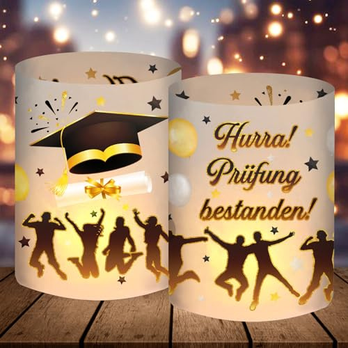 12 Windlicht Tischdeko, Prüfung Bestanden Geschenk, Abitur 2026 Deko, Graduation Deko, Abi Bachelor Matura Abschluss Abschlussfeier Party Tisch Deko