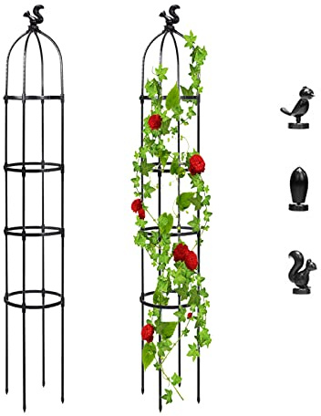 Treillis D'obélisque de Jardin pour Plantes Grimpantes en Extérieur, Support de Plante en Pot D'intérieur et D'extérieur, Treillis de Tour de Jardin pour Plantes en Pot, Fleurs,(Noir 145cm)