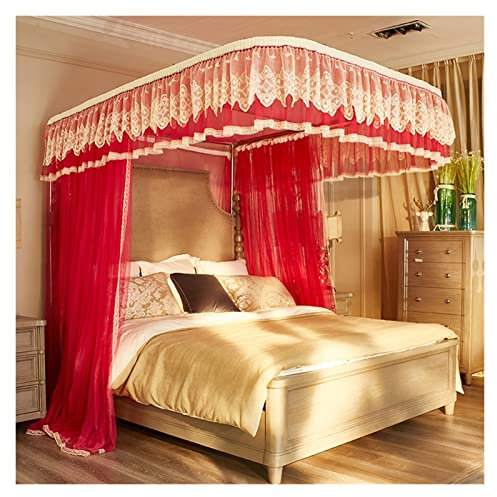 GLFNB Mädchen-Moskitonetz, Tagesdecke, Baldachin für Schlafzimmer, Prinzessinnen-Betthimmel, Vorhänge, Boden-Moskitonetz mit U-förmiger Halterung für Einzel- bis Kingsize-Betten, 3 seitliche Öffnu