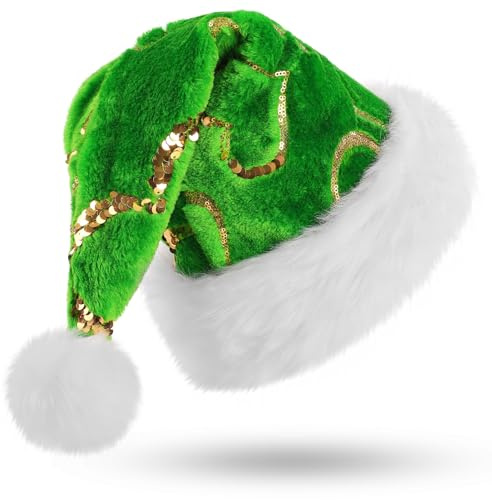 CITÉTOILE Weihnachtsmütze für Erwachsene mit Herzmotiven Pailletten Grün