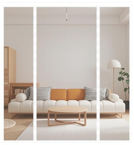 Puerta de Malla Magnética 160x210cm - Cortina de Malla, Doble Apertura Mosquitera Puerta con 2 Juegos de Cintas Adhesivas, Base con Pesas, Cierre Magnético Automático de Arriba a Abajo (Blanco)