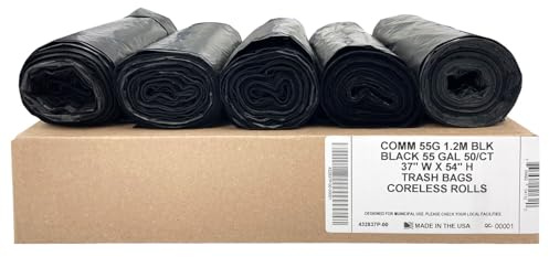 Ultrasac Heavy Duty 55 Gallon Black Trash Bags - (Value 50 Pack) - 1.5 MIL equivalent Industrial Strength Plastic 37 x 54 for 50-55 Gal Cans -Fits Toter, Rubbermaid Brute, Carlislie Bronco etc.
