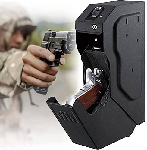 YANDDEA Weapon Biometric Fingerprint Lock Safe Box, Under Desk Handgun Holder, Quick Access with Spare Keys, for Gun, Pistol, Home Security