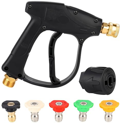 XCDMJ High Pressure Washer Gun 4350 Psi with 5 1/4 Inch Quick-Connect Nozzles Water Nozzle Tip,M22 14mm High-Pressure Hose Quick Connect Connector,for Car Washer Cleaning Tool