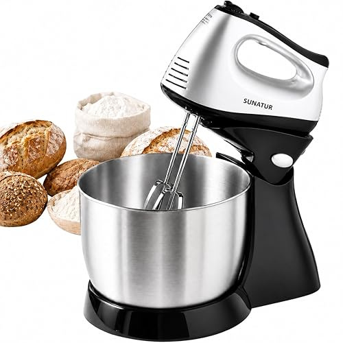 Electric Whisk Hand Mixer, 2-in-1 Handheld and Stand Mixer for Baking, 300W 5-Speed Egg Beater with 3.5L 304 Stainless Steel Bowl, 3 Mixing Attachments for Cake Cream Dough