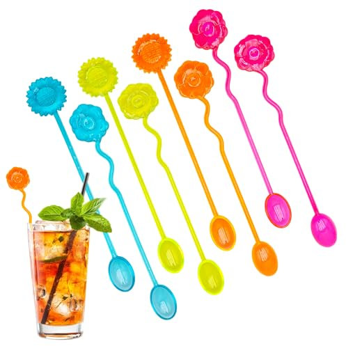 Set 8 Cucchiaini Lunghi da Cocktail 21 cm Colorati – Cucchiai Mescolatori Riutilizzabili per Long Drink Frappè Succhi Caffè Tè – Accessori Bar e Bevande Estive