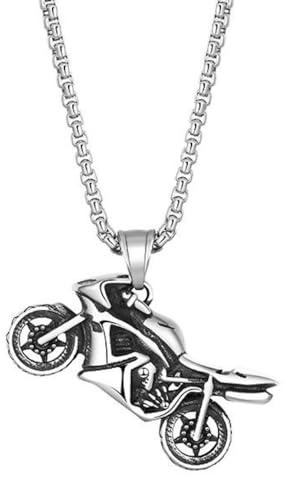 TPZORJX Collier de style punk Hip Hop Motorcycle, chaîne à clous, bohémien, avec pendentifs pour femmes, argenté