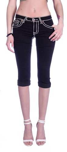 Style-Station Damen Capri Jeans Bermudas Hose 3/4 Blau Sommerjeans Kurz-e Bermuda-Hose-n Bermudas-Hose-n Sommer-Hose-n Capri-Jeans Weiß-e Größe Gr M 38