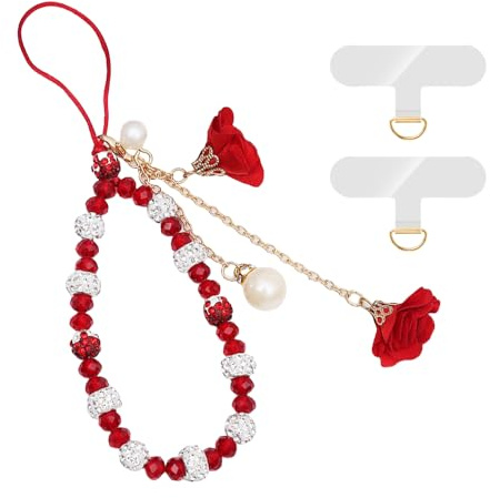 XFSRG 2 Pièces Cordon Telephone Portable Rose Élégant Avec Perles Et Fleurs Dragonne Téléphone Portable Mode Bijoux