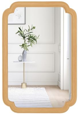 COSTWAY Decorative Wall Mirror, 90 x 60cm Farmhouse Rectangle Hanging Accent Mirror, Horizontal/Vertical Rustic Wooden Frame Wall Mounted Vanity Mirrors for Hallway, Living Room and Bedroom, Natural