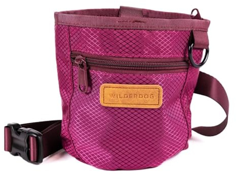 Wilderdog Dog Training Treat Pouch with Magnetic and Zipper Closure, Carabiner Attached, Adjustable Waist Strap - Magenta