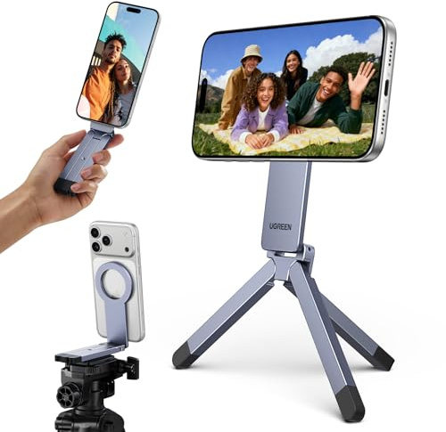 UGREEN Magnetic Phone Stand Compatible with Magsafe, Portable Pocket Phone Tripod for Fliming, Foldable Selfie Stick with 1/4 screw thread Compatible with iPhone 17 Pro Max Air 16 15 14 13 12
