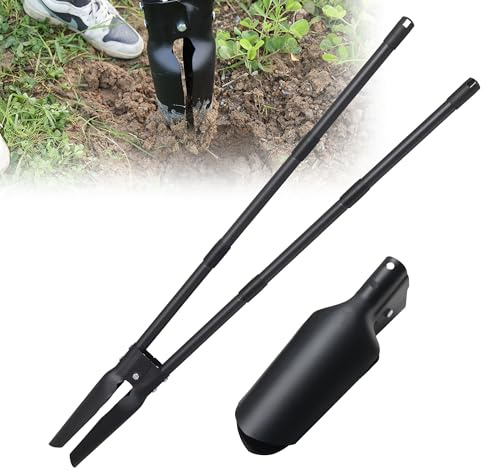 Post Hole Digger Tool, Post Hole Digger with 139 cm Long Handle, Heavy Duty Manual Post Hole Digging Tool Garden Shovel,Dual Sharp Blades for Soil Plugging, Digging, Cultivating, Weeding, Black