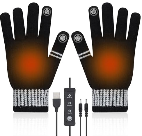 USB Beheizte Handschuhe für Damen Herren Victop Winter Heizhandschuhe Touchscreen Laptop Handschuhe Handschuh 3 Einstellbare Temperaturen Handwärmer Warme Winter Geschenk Für Drinnen Draußen (Schwarz)
