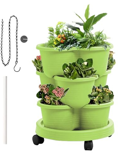 Jardinero Vertical - Huerto de verduras - 3 macetas con ruedas extraíbles y herramientas para flores vegetales interior exterior balcón terraza