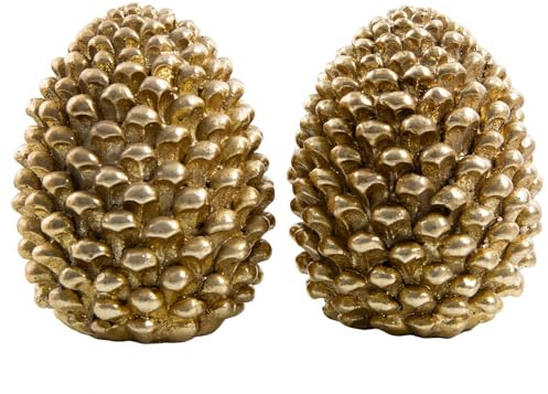 Logbuch-Verlag Tannenzapfen Deko Gold 2er Set – Figuren aus Poly – 9 & 13 cm hoch – edle Weihnachtsdeko für Tisch, Regal, Fensterbank – glänzende Winterdeko