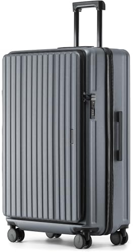 Münicase Reisekoffer L 65 cm, Top-Öffnung, TSA, Businessgrey | Tiefes Hauptfach, Erweiterbar, Kompressionsgurt, Doppelrollen, Außenmaße 65 × 46 × 28 cm