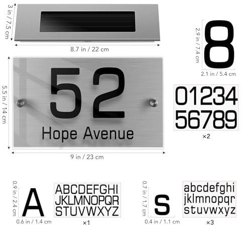 FOYTOKI Plaque Numéro Maison Solaire LED LED Bicolore avec Panneau Acrylique DIY Lampe Extérieure Étanche pour Éclairage Adresse Nuit Facilitant la Visibilité des Numéros de Maison