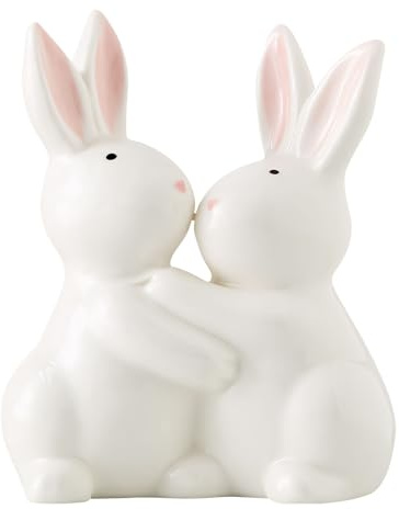 Osterdeko Paar Kaninchen Figuren Keramik, Ostern Deko Bunny Figur Hasenfigur Osterhasen Statue Porzellan Hasen Skulptur Tischdeko Hase Dekofigur Frühlingsdeko Osterdeko Tisch für Wohnzimmer Büro (A)