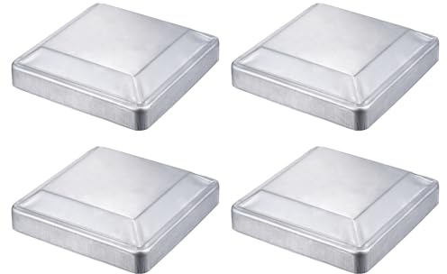 sourcing map 4Pcs Fence Post Cap Fit 6.1 x 6.1 OD Pipe,Deck Post Cover | Galvanized Steel Square Decking Caps,for Mailbox Outdoor Chain Link Wood/Metal Fence Deck Railing,Silver