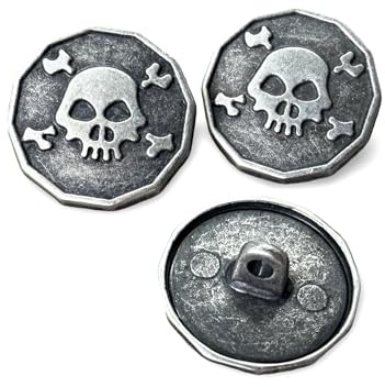Juego de 10 botones de metal con forma de calavera de plata antigua, 15 mm o 20 mm, botones decorativos octogonales con ojal, botones vintage de calavera para chaquetas, chalecos, manualidades