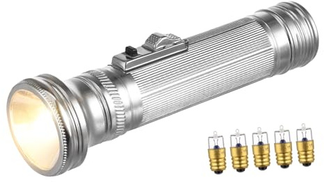 Uonlytech Lampe Torche Pile en Fer Argentée, Petite Lampe de Poche à L'ancienne, 5 Pièces, E10, 2,5 V, pour Accessoire Nostalgique