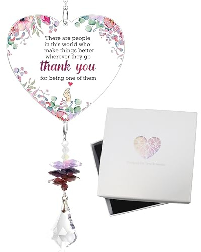 Thank You Gift for Women Best Teacher Gifts, Crystal Suncatcher Thankyou Appreciation Heart Personalised Small Presents for Retirement Head Teachers Colleague Nursery Nurse Friends Teaching Assistant