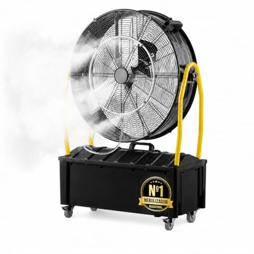 Ventilador Industrial Nebulizador de Pie con Depósito de Agua 25L, Motor 300W, 3 Aspas, 3 Velocidades, 65 cm Diámetro, Flujo 9870 m³/h, Cabezal Orientable, Ruedas Multidireccionales