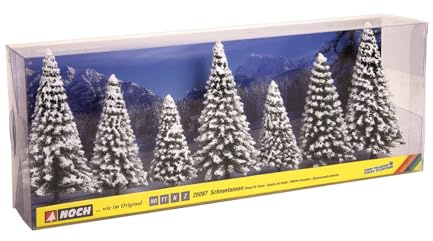 NOCH Schneetannen für Modelleisenbahnen, winterliche Landschaftsszenen, 8-12 cm hoch, 7er-Set für die Spurweiten H0, TT, N, Z
